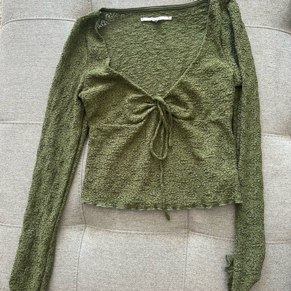 Kimchi Blue Forest Green Lace Tie-Front Blouse